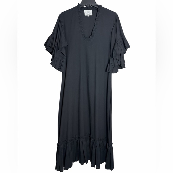 LIDO Dresses & Skirts - LIDO Black Cotton Ruffle Statement Sleeve Maxi Dress M/L Medium Large